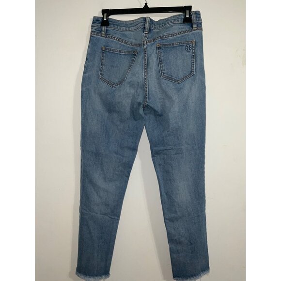 TORY BURCH Pardon My French Medium Wash Frayed Hem Crop Jeans size 28 - Picture 2 of 16